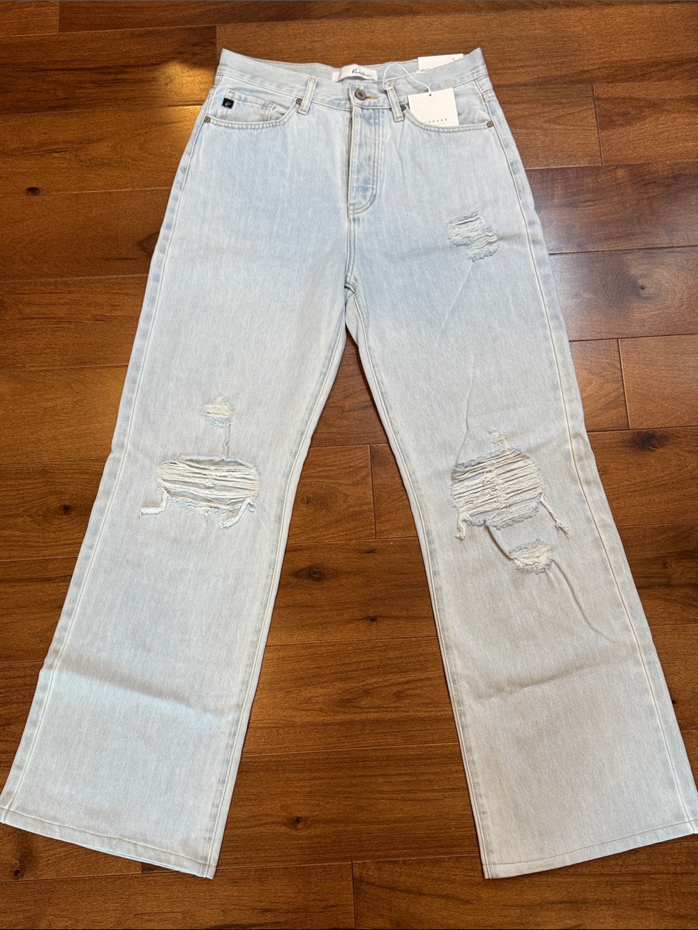 NWT KANCAN Light Wash Distressed Wide Leg Jeans